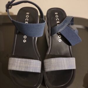 Womens navy and white wedge sandals